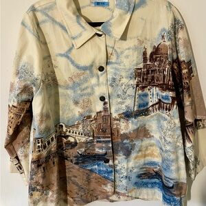 Epic Venice Canal Scenic Print Button-Up Shirt